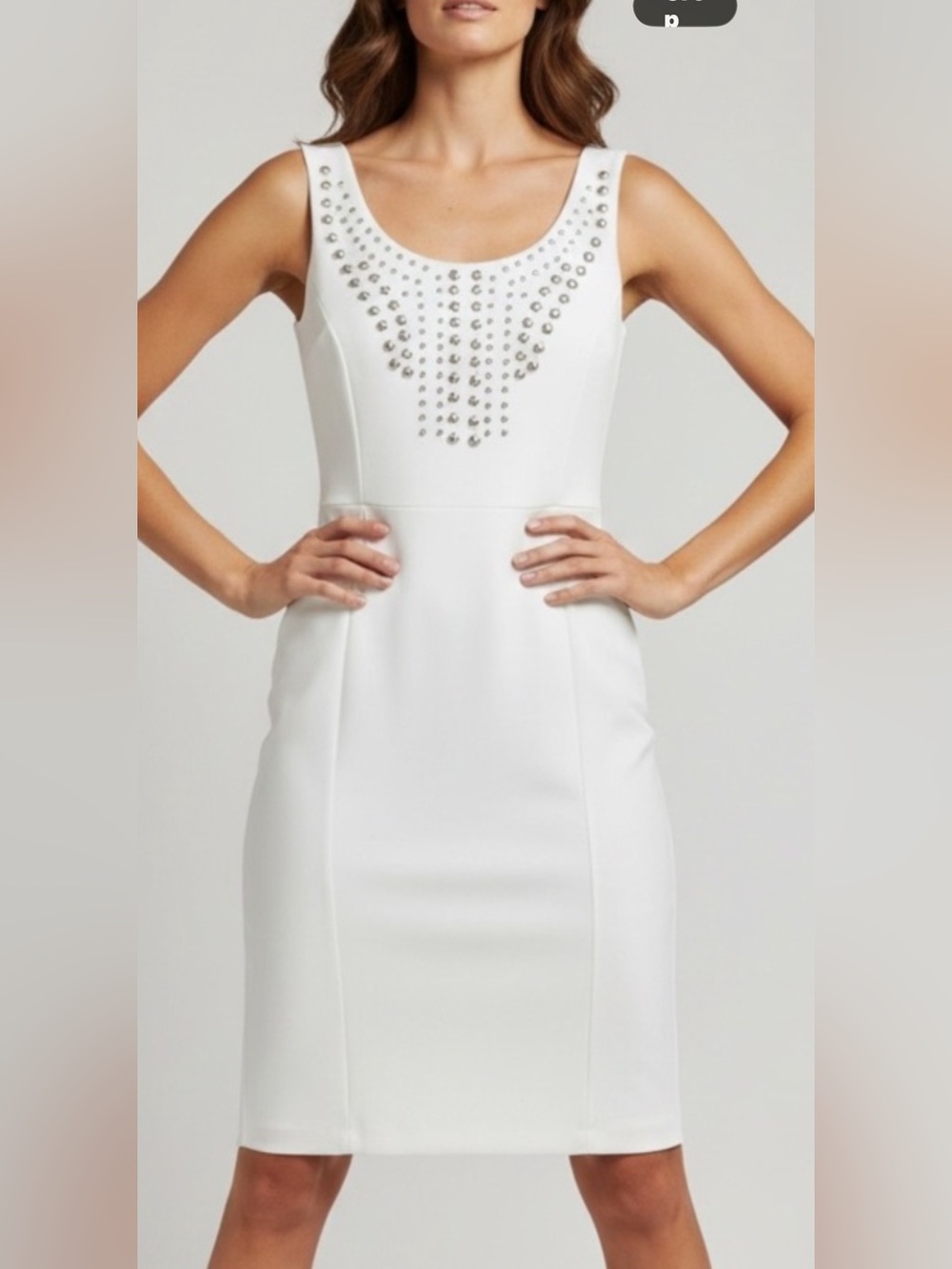 Peter Nygard White Sleeveless Dress with Embellishment
